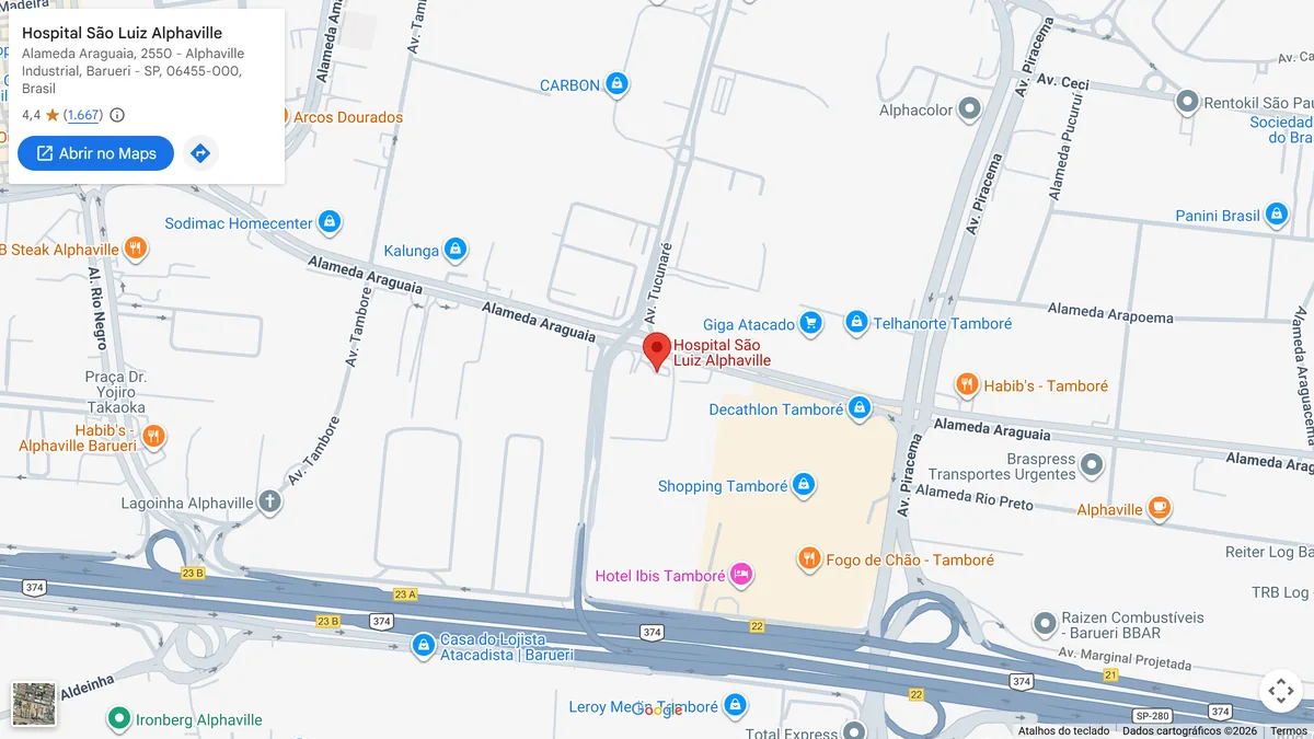 Mapa mostrando a localização do Hospital São Luiz Alphaville