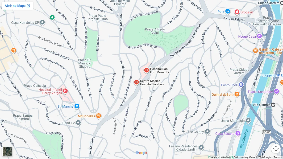 Mapa mostrando a localização do Hospital São Luiz Morumbi